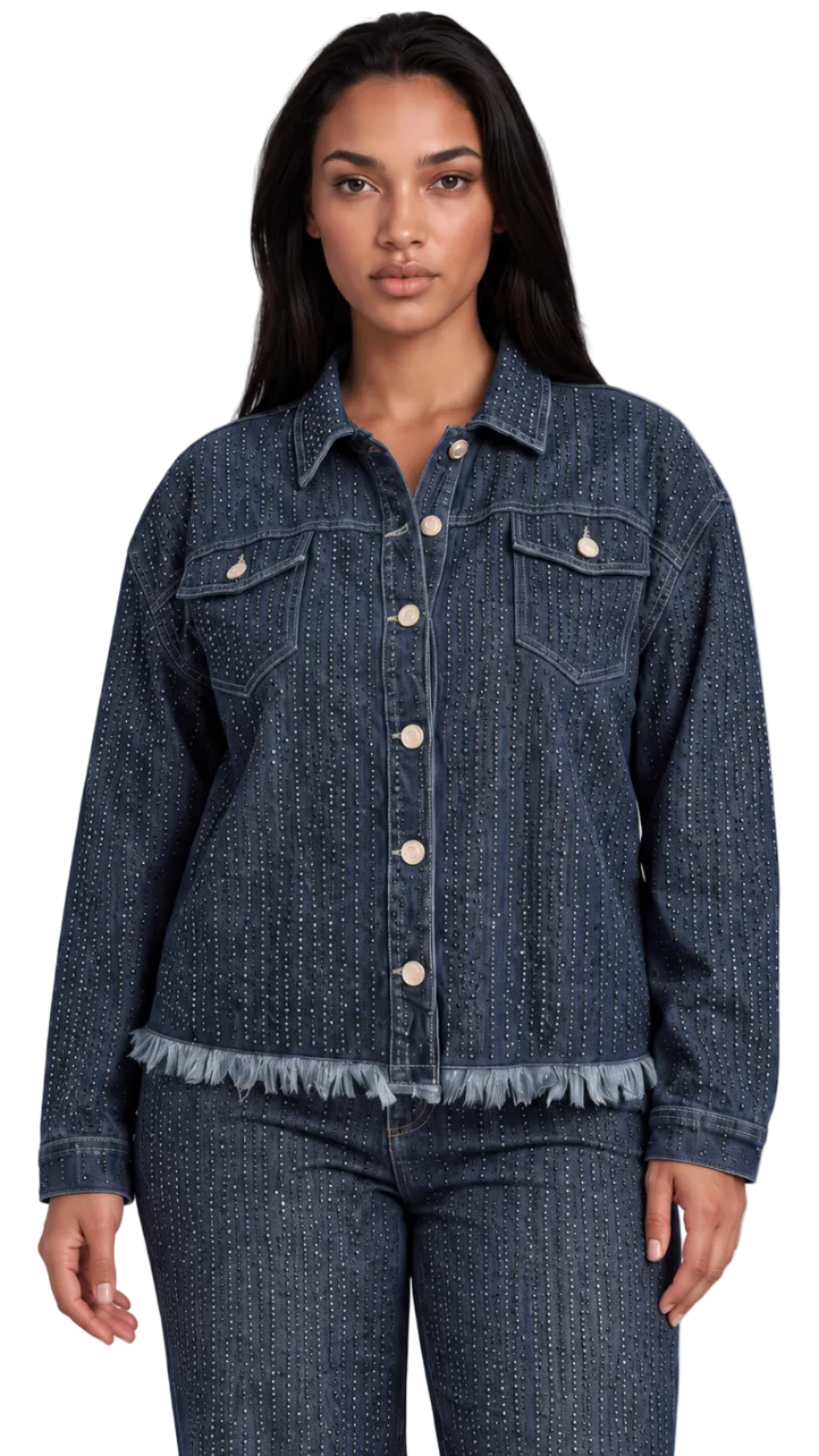 Rhinestone Embellished Denim Jacket - 82978