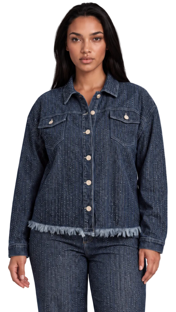 Rhinestone Embellished Denim Jacket - 82978
