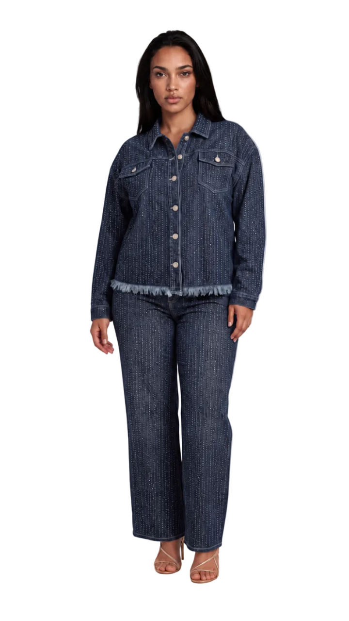 Rhinestone Embellished Denim Jacket - 82978