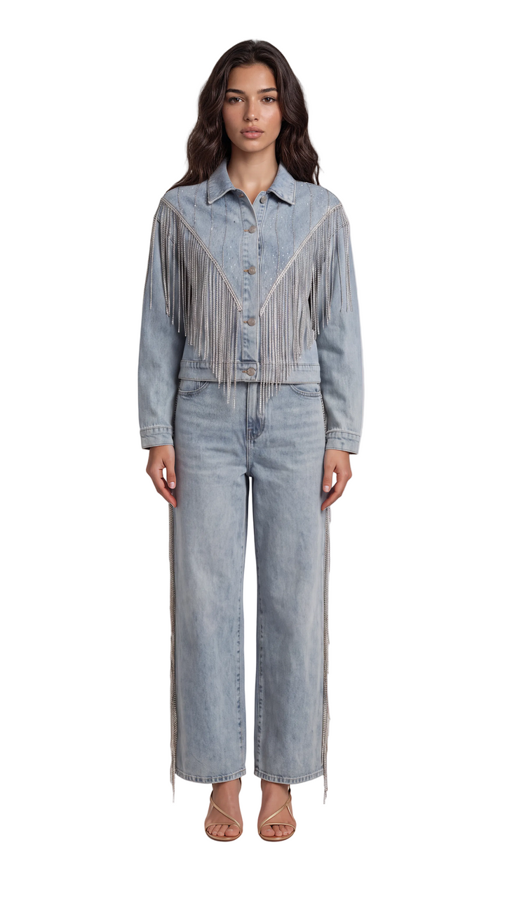 Rhinestone Fringe Denim Jacket – 82938