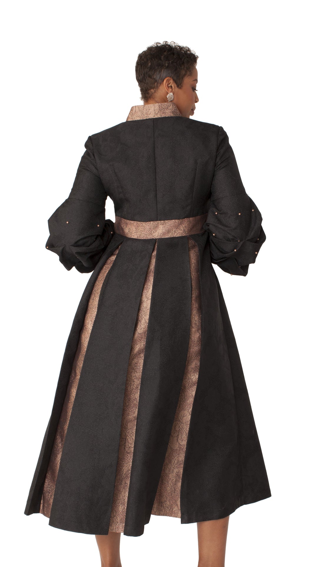 Formal Dress Robe with Puff Sleeves with Pearl Cross Accent- 4850