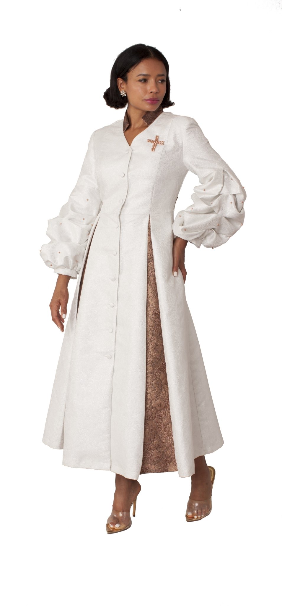 Formal Dress Robe with Puff Sleeves with Pearl Cross Accent - 4850 - Especially Yours