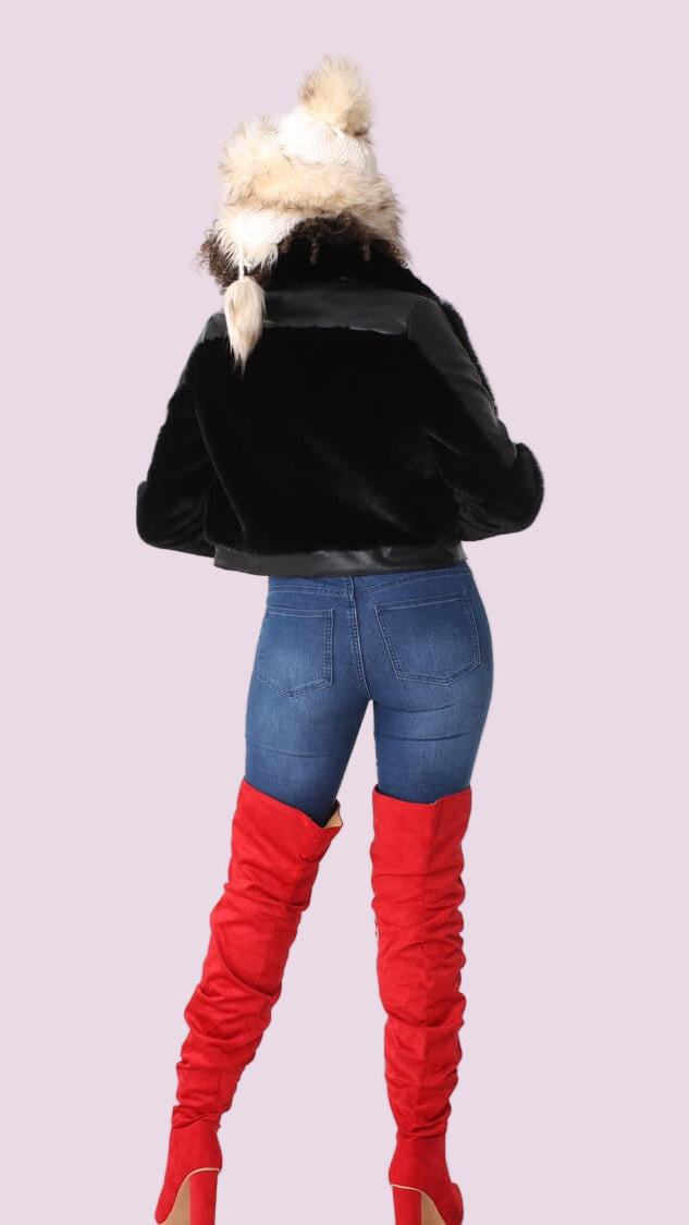 Fur Jacket with Studded Lapel -82083