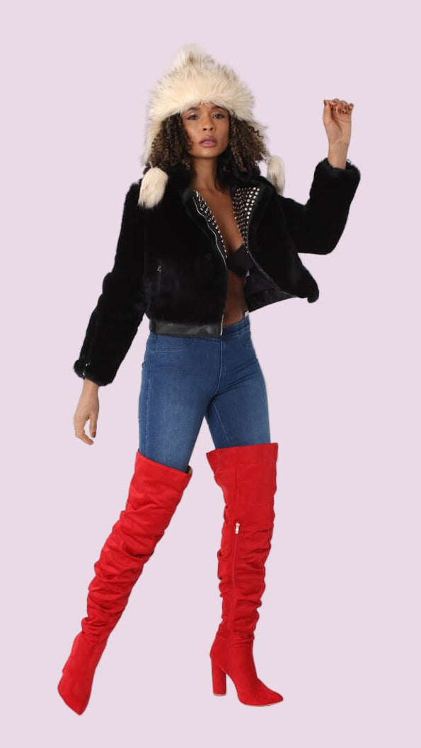 Fur Jacket with Studded Lapel -82083
