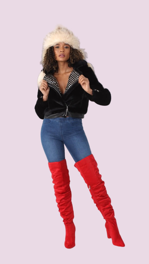 Fur Jacket with Studded Lapel -82083