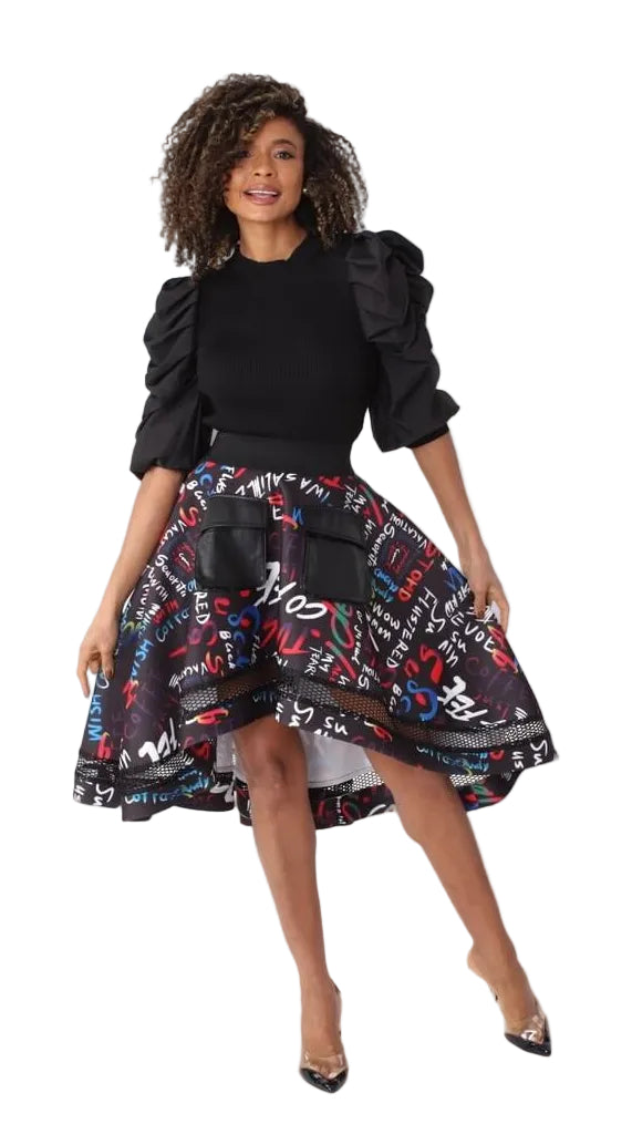 Graphic Scuba Skirt with Netting- 82001