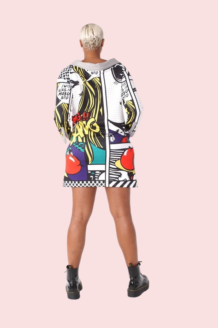 Leather and Printed Sleeve Long Jacket - 81845 - Especially Yours