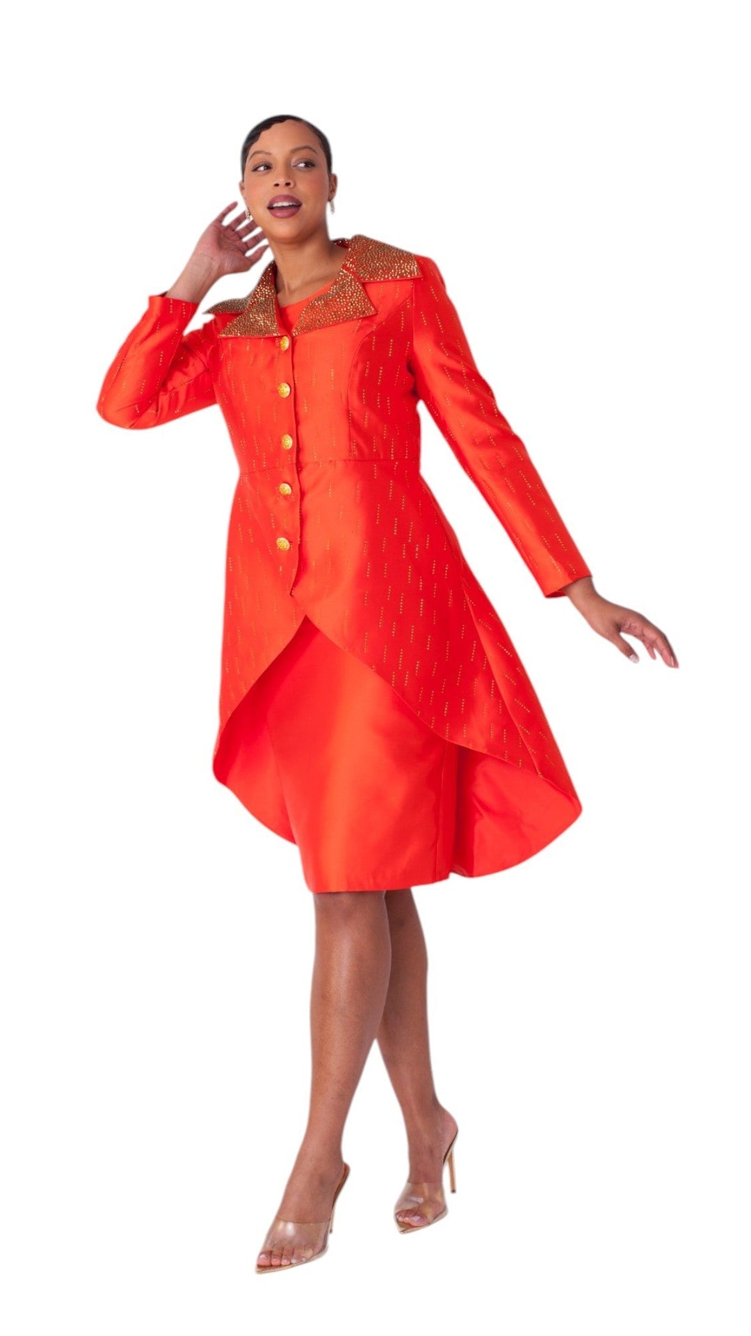 High-Low Church Suit with Embellished Collar - 4860