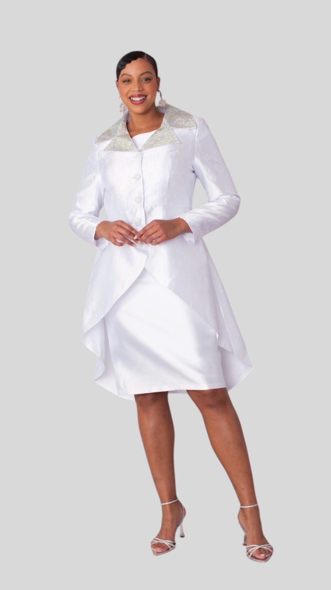 High-Low Church Suit with Embellished Collar - 4860