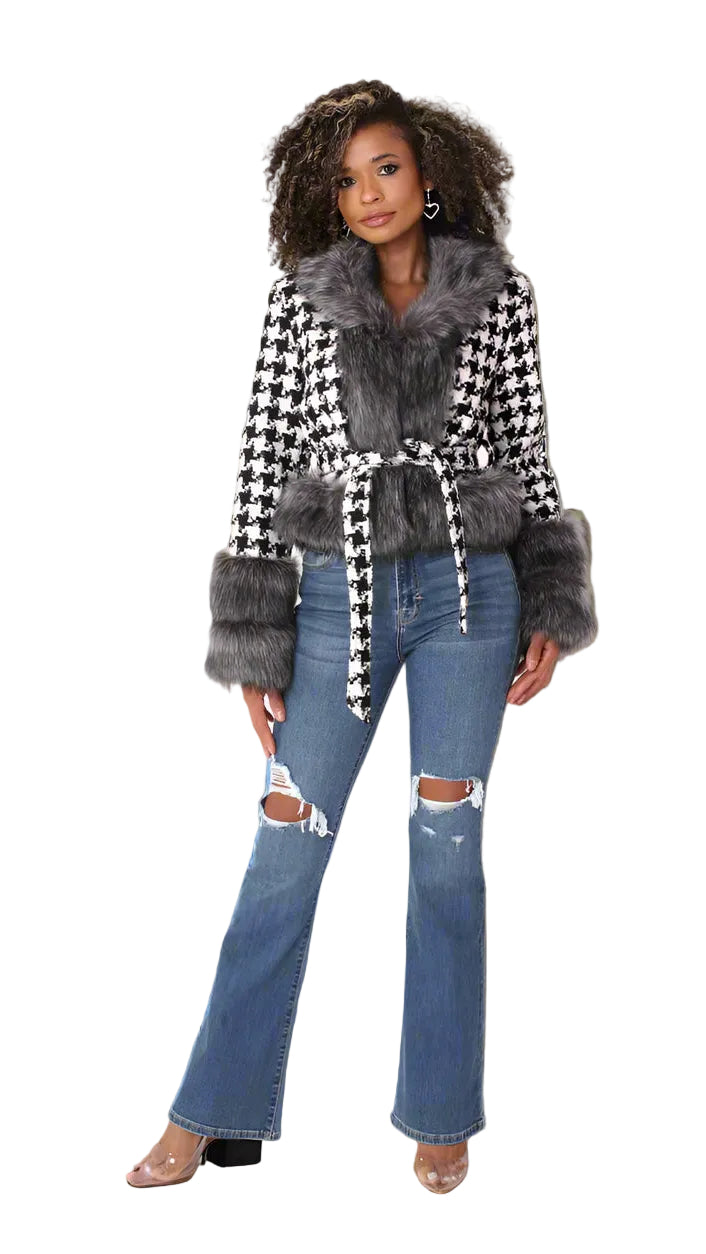 Houndstooth Belted Jacket -82074