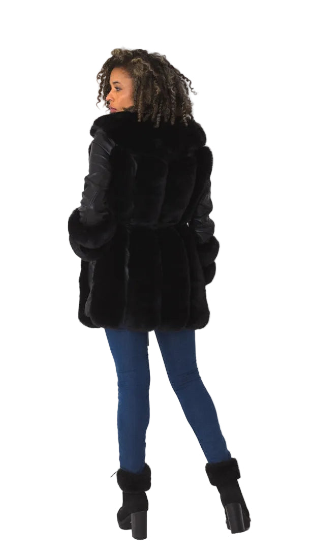 Leather and Fur Trim Jacket -82158