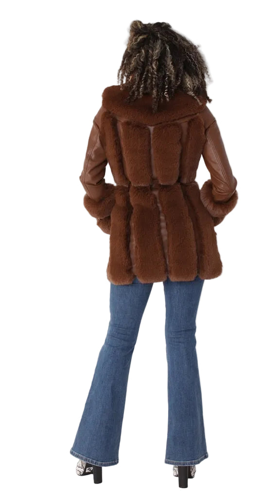 Leather and Fur Trim Jacket -82158