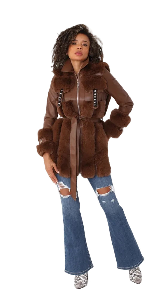 Leather and Fur Trim Jacket -82158