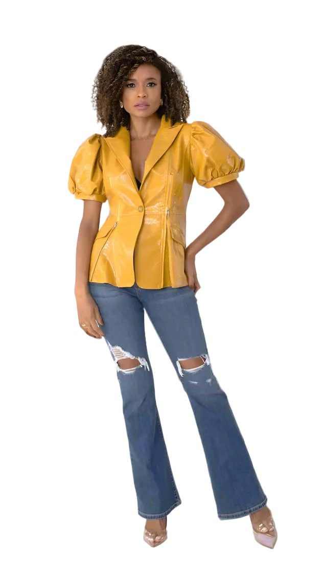 Leather Puff Sleeve Jacket 82029 – Chic Faux Leather Statement Jacket