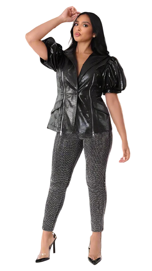 Leather Puff Sleeve Jacket 82029 – Chic Faux Leather Statement Jacket