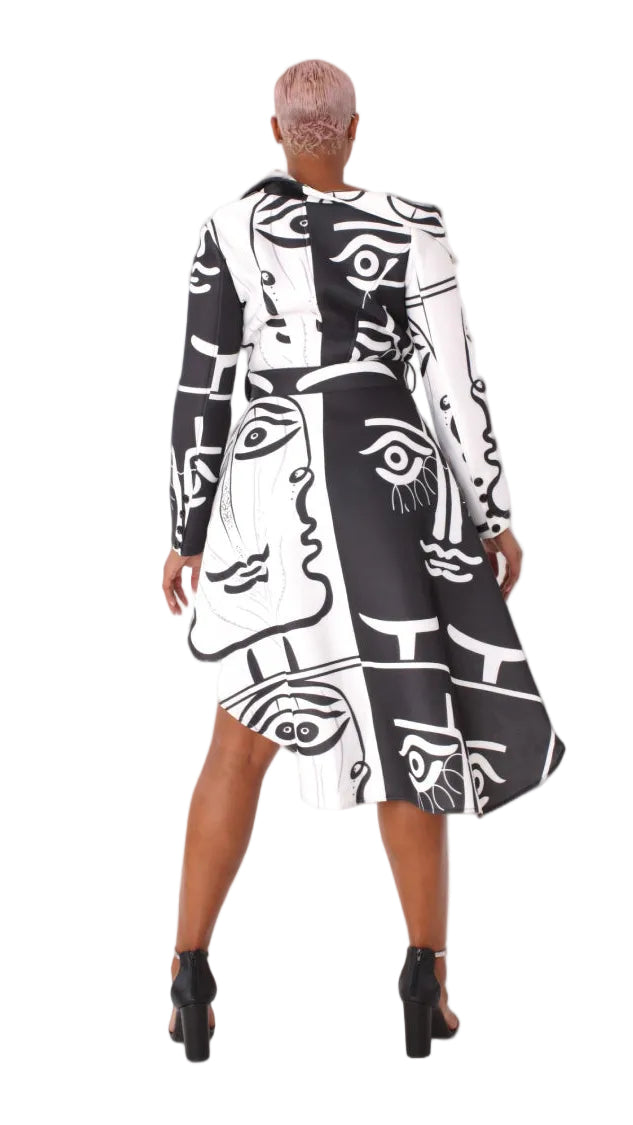Long Scuba Abstraction Print Belted Jacket - 81973