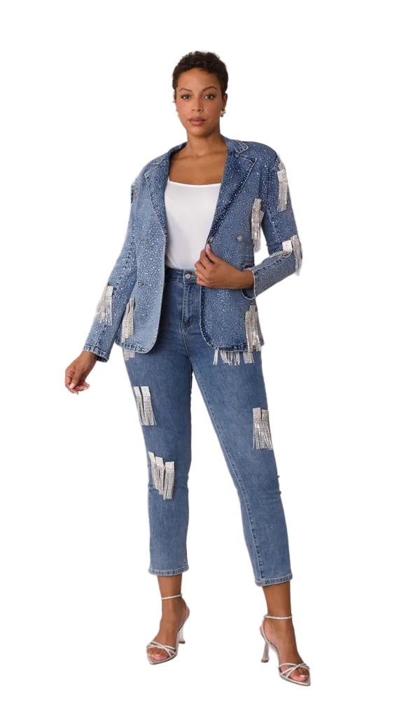 Crystal Cascade Denim Blazer -82463