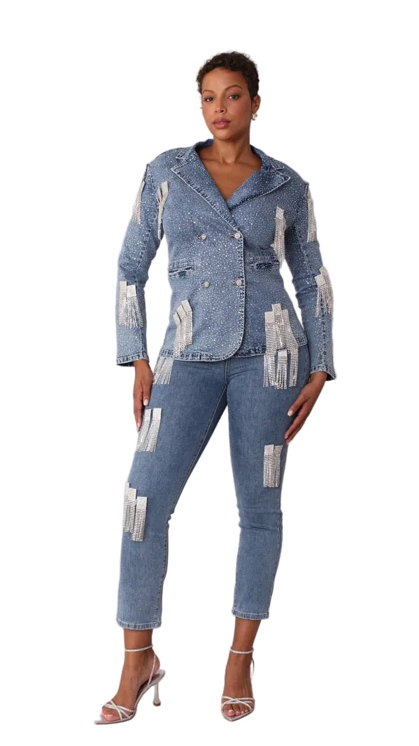 Crystal Cascade Denim Blazer -82463 – Especially Yours