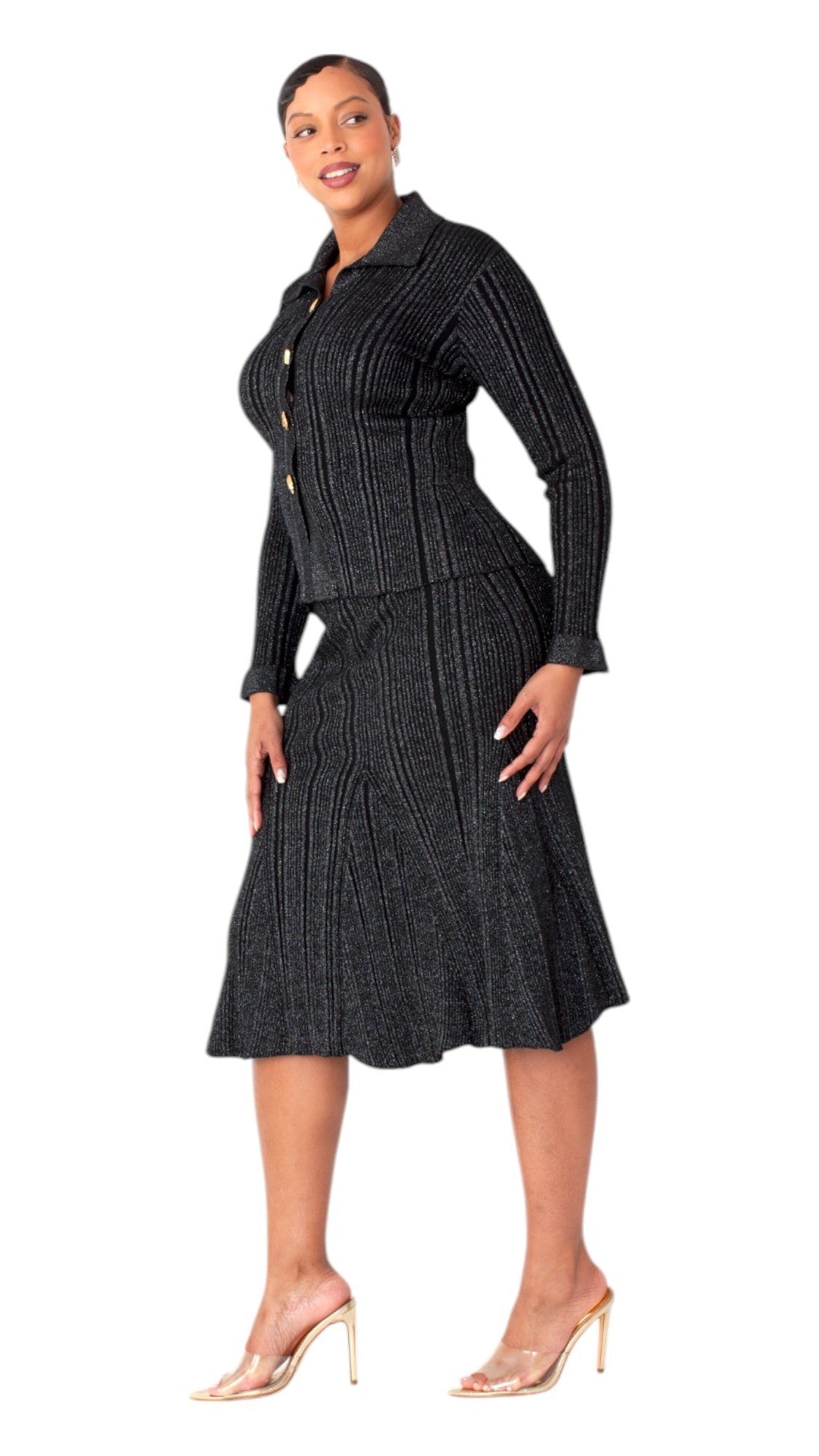 Metallic Sheen Ribbed Knit Set- 51002