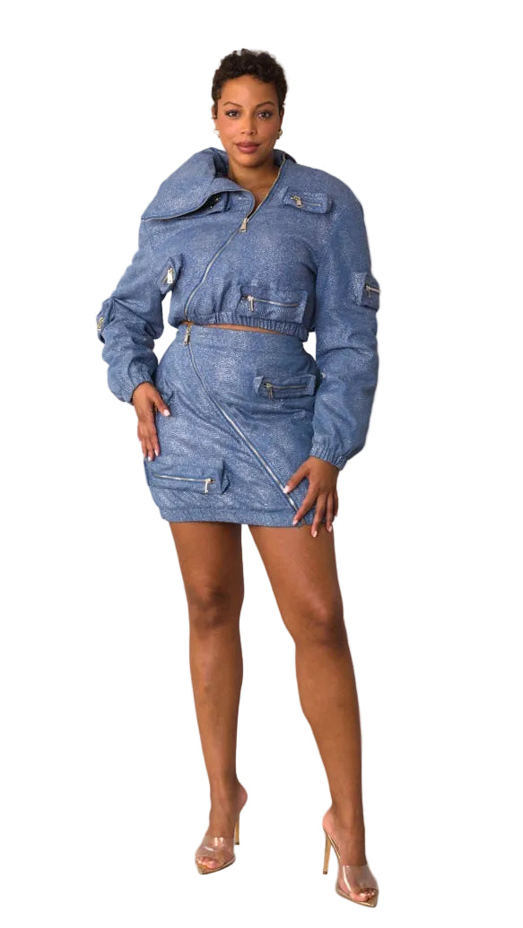 Metallic Shimmer Cropped Bomber Jacket  -82592