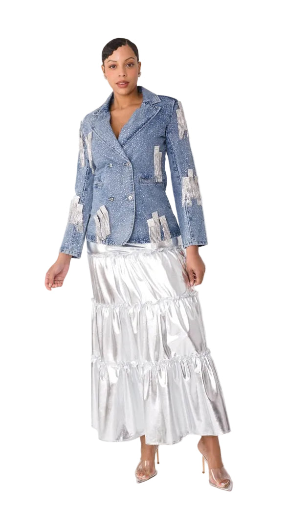 Crystal Cascade Denim Blazer -82463