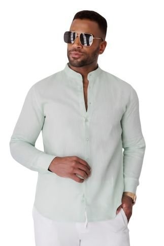 Men's 100% Linen Mandarin Collar Long Sleeve Shirt - Especially Yours