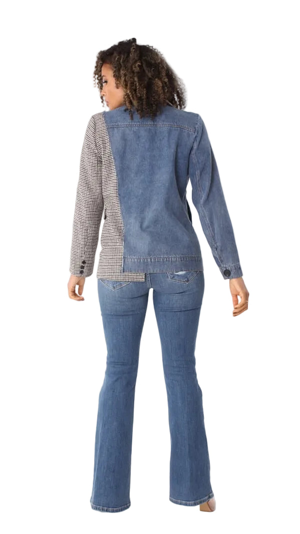 Mixed Media Denim and Houndstooth Blazer- 82012