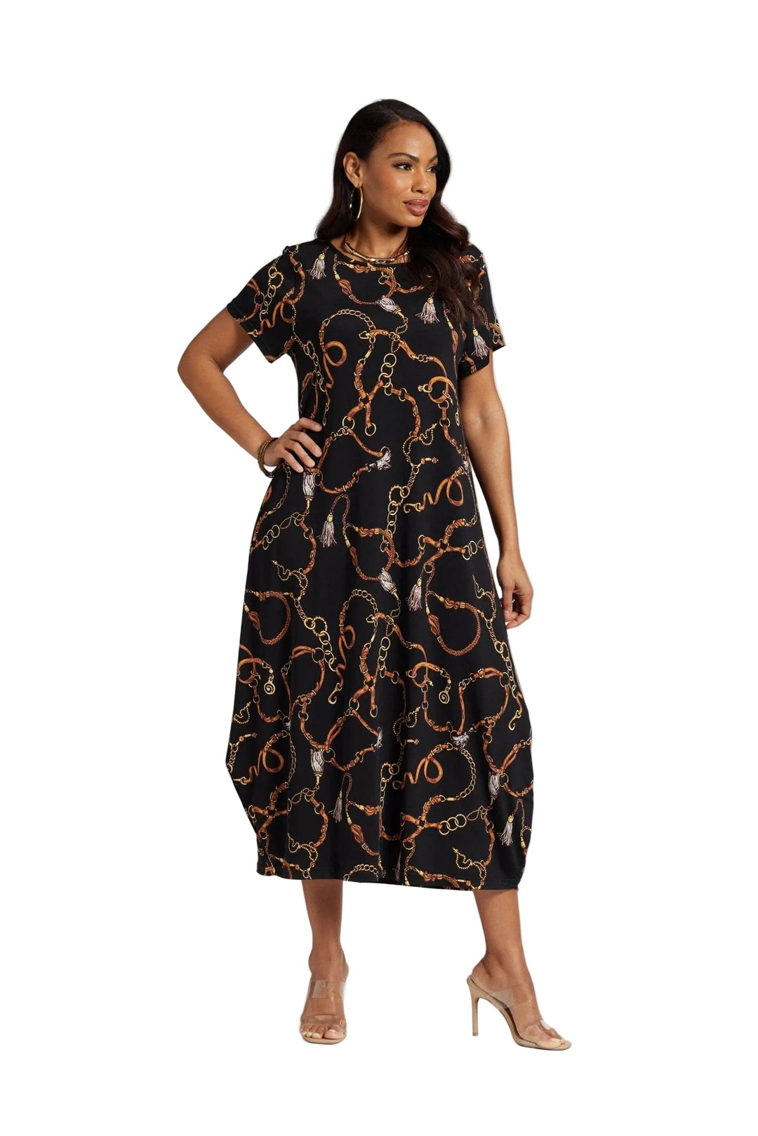 modest printed maxi dress flowing silhouette