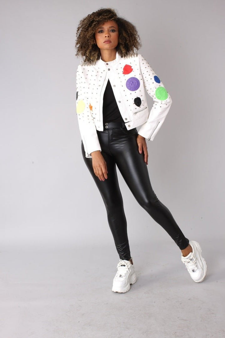 Multi Colored Studded Leather Jacket - 81752 - Especially Yours