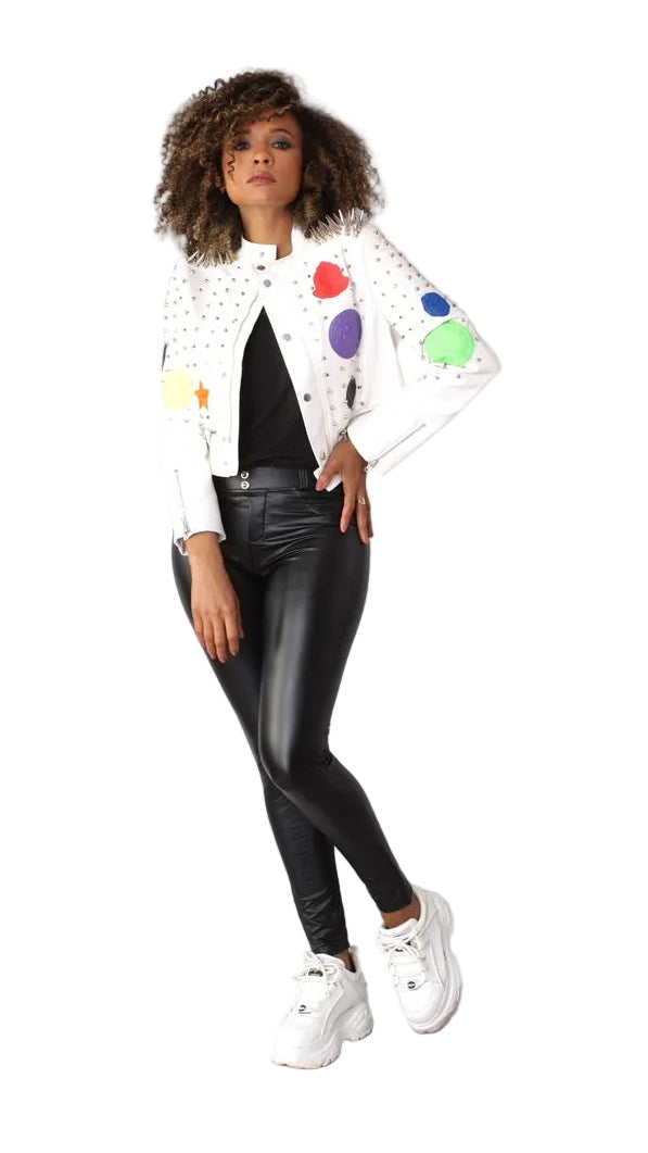 Multi Colored Studded Leather Jacket -81752