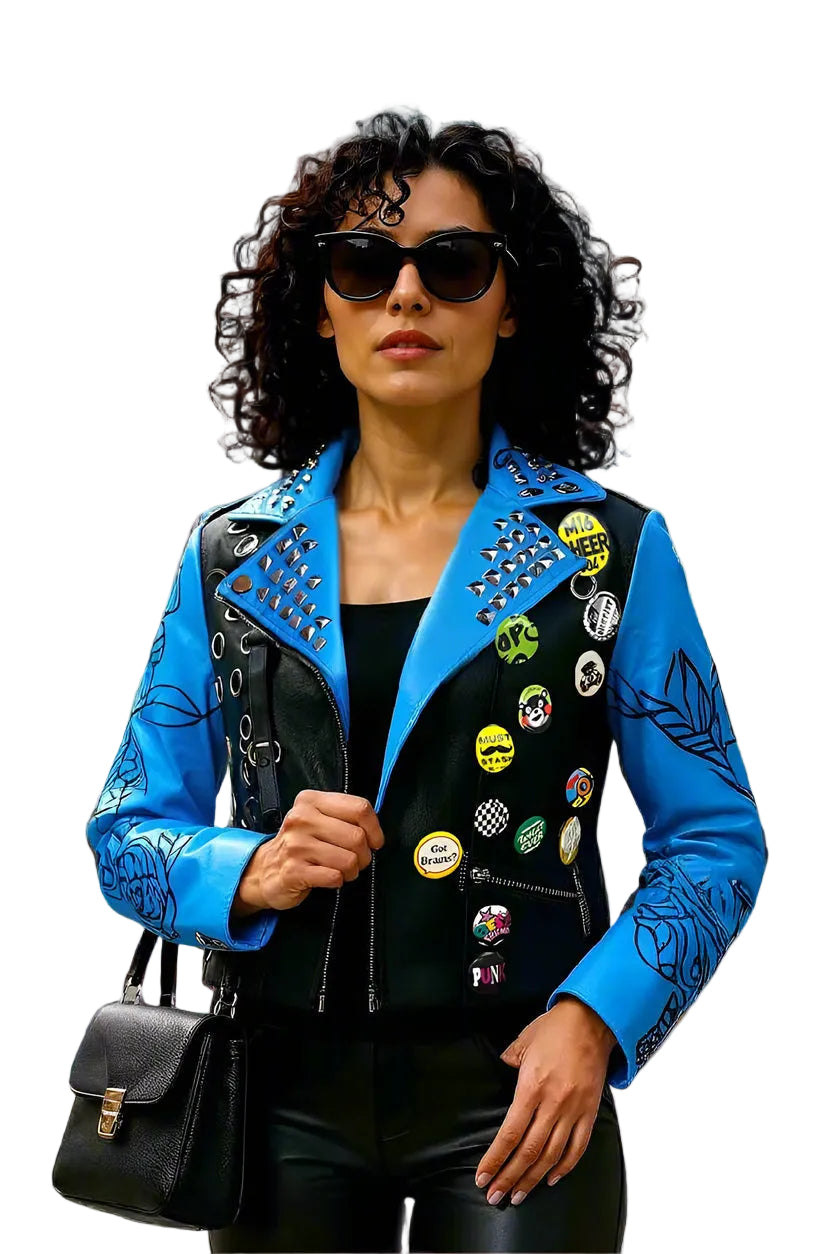 Leather Jacket with Pins and Studs - 81648