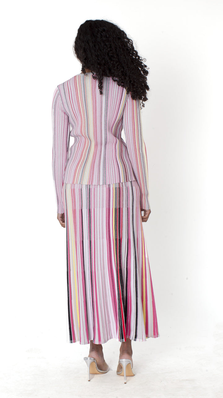 Multicolor Stripe Knit Top & Skirt Set - 51015