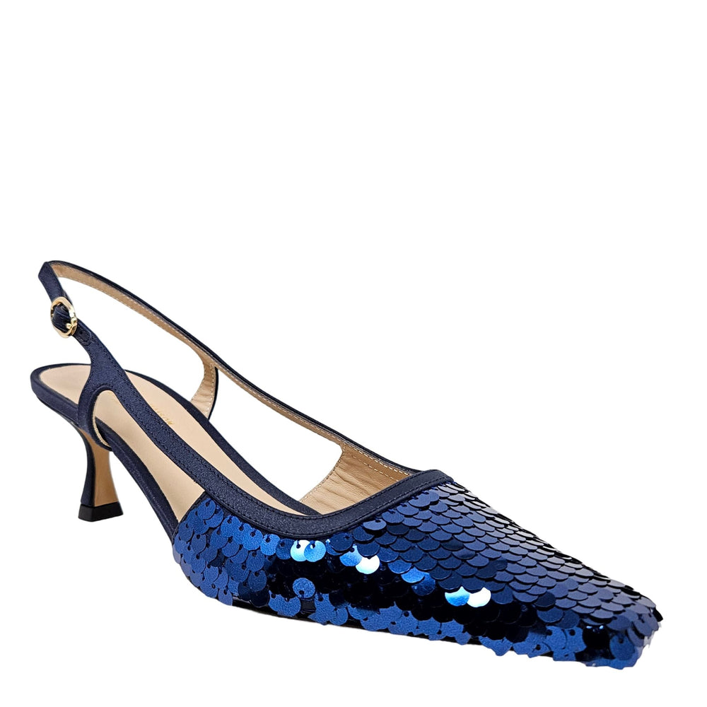 Roberto Festa Navy Sequence Snip Toe Slingback Heel - Especially Yours