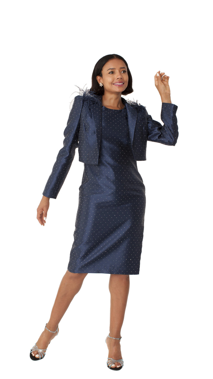 Cocktail Dress and Jacket with Rhinestones & Feathered Shoulders - 9766