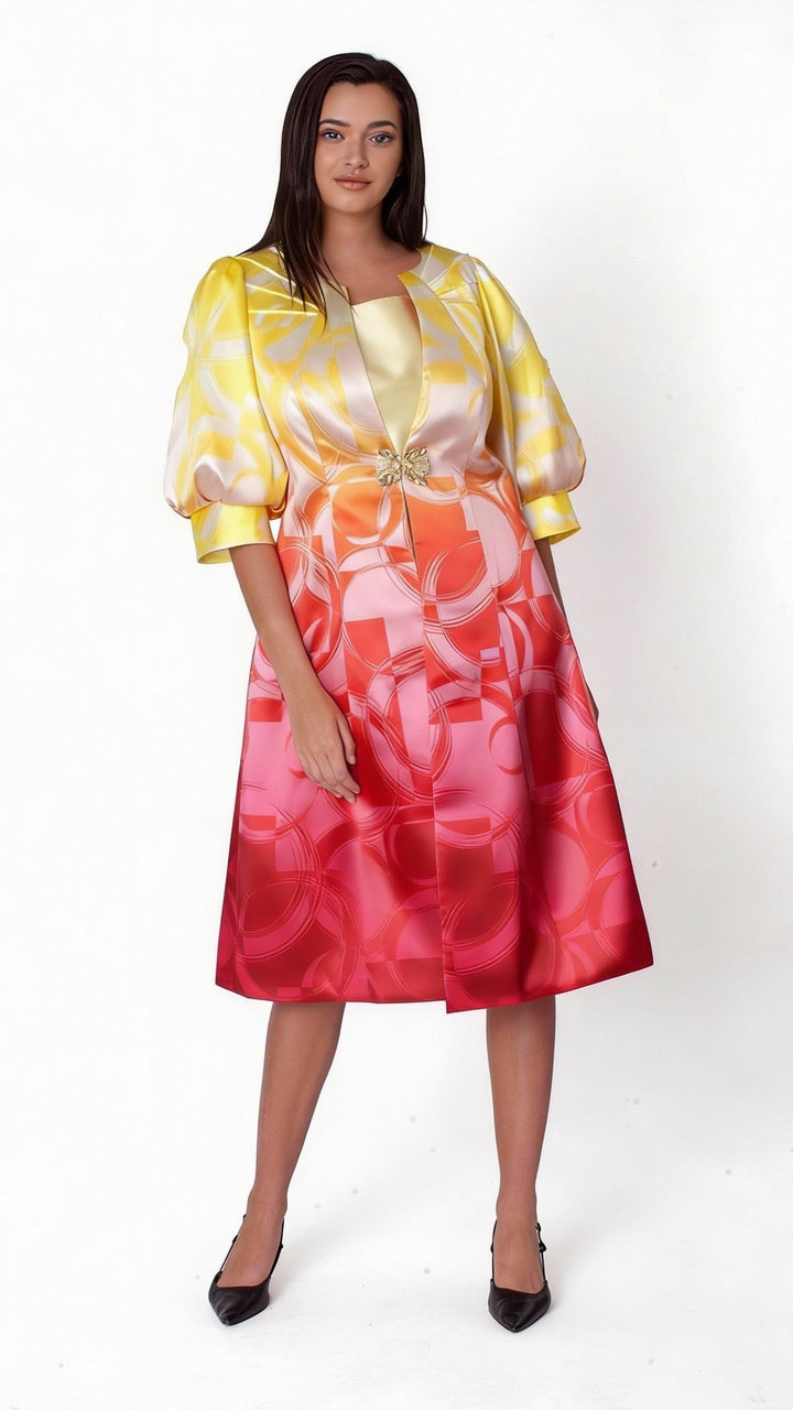 Ombre Abstract Print Jacket Dress Set - 41090