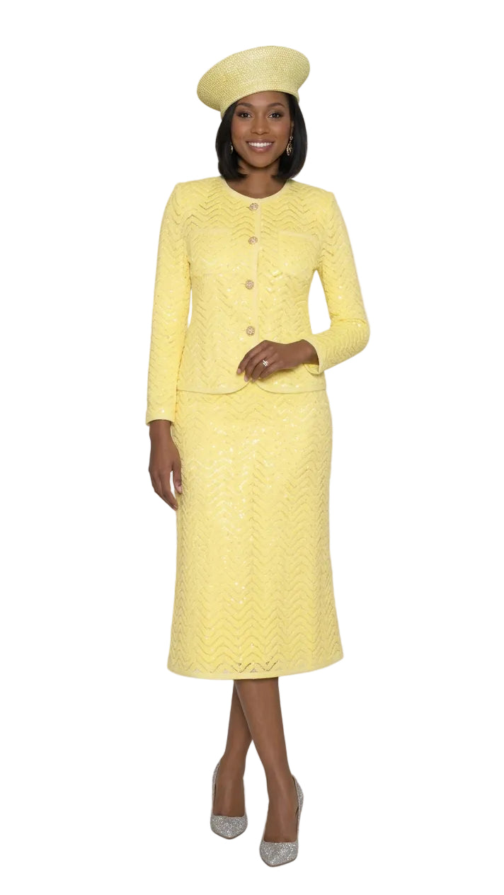 2-Piece Sequin Lace Skirt Suit w/ Rhinestone Buttons 5142
