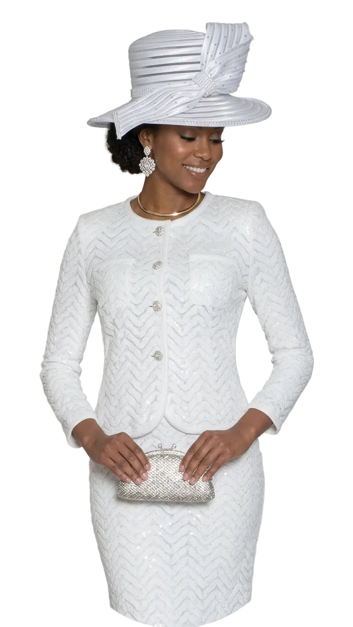 2-Piece Sequin Lace Skirt Suit w/ Rhinestone Buttons 5142
