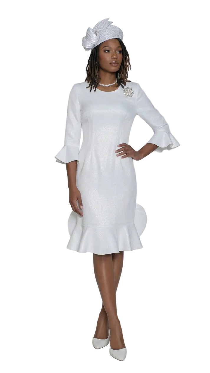 Light Brocade Dress w/ Rhinestone Brooch 4961