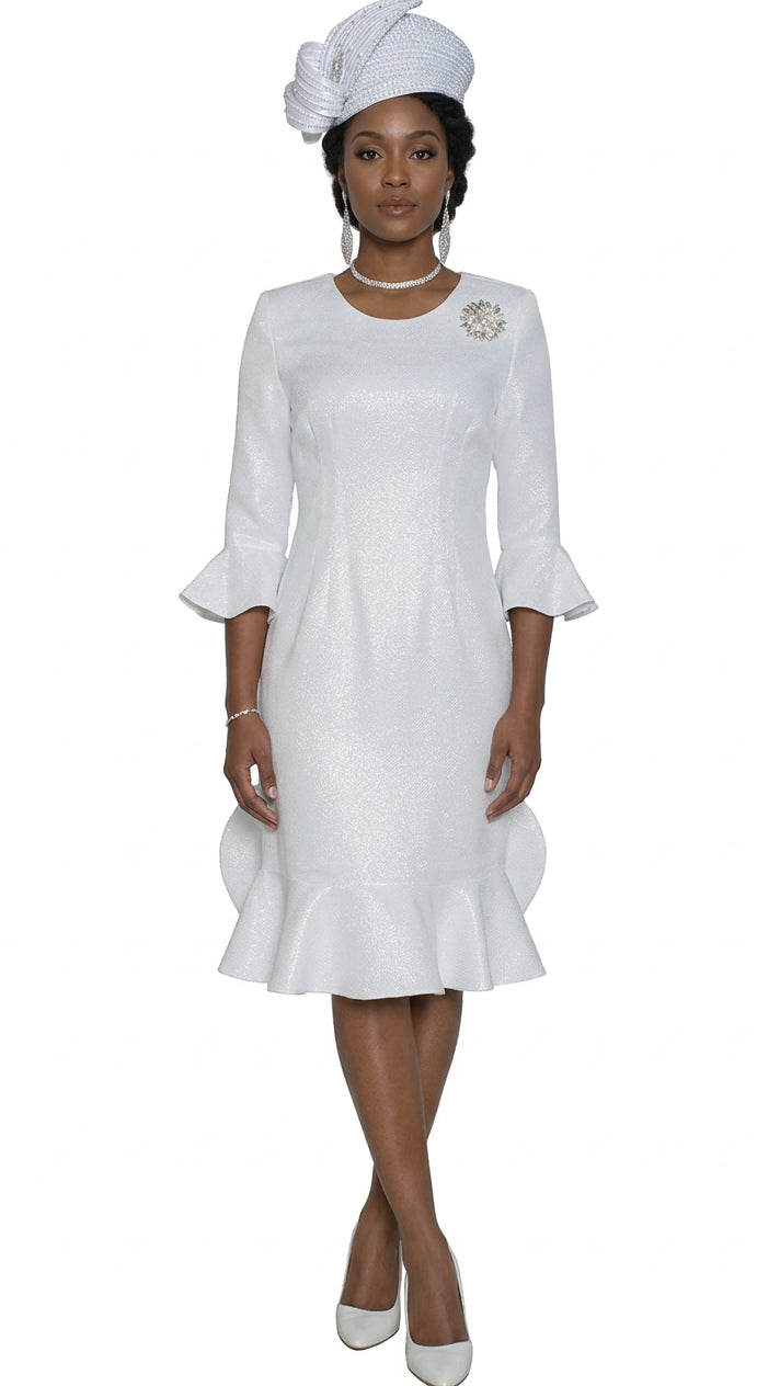 Light Brocade Dress w/ Rhinestone Brooch 4961
