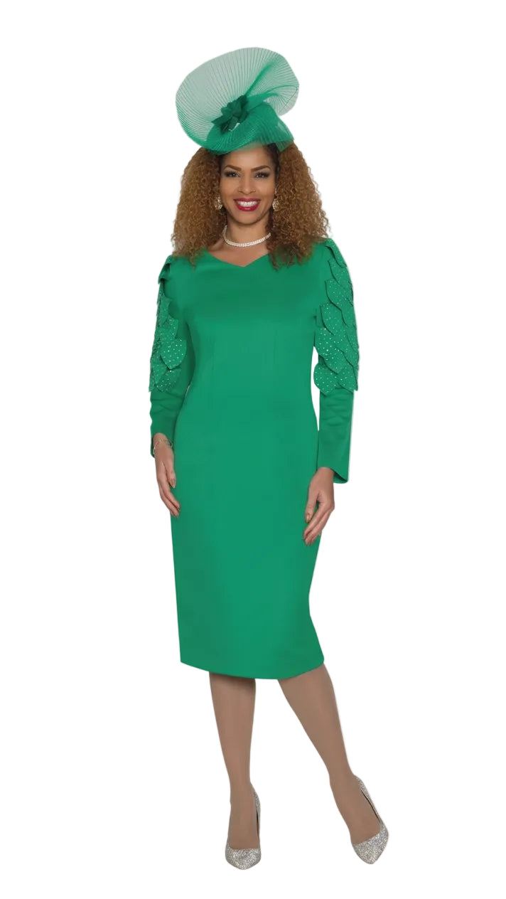 Ponte Knit Dress w/ Rhinestone Leaf Petal Shoulder 4901