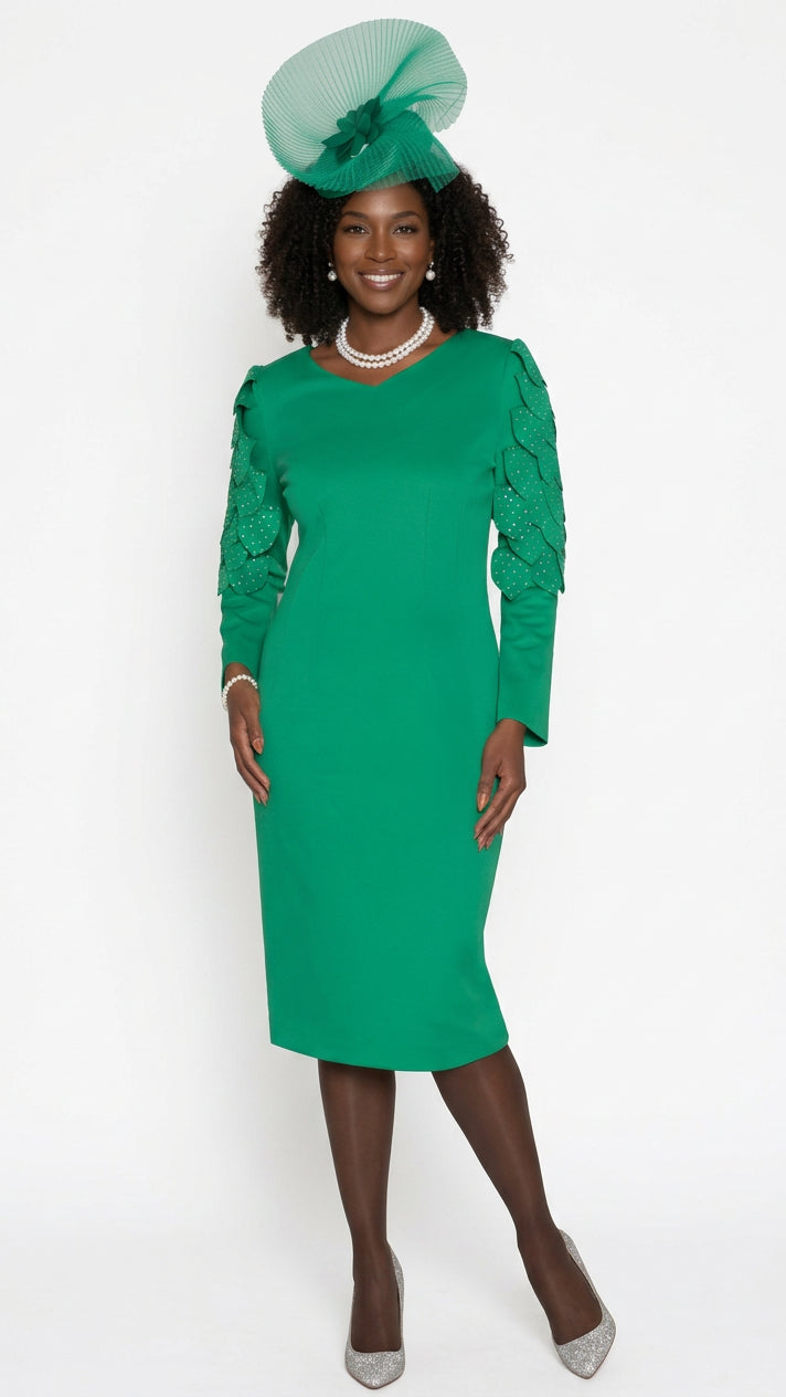 Ponte Knit Dress w/ Rhinestone Leaf Petal Shoulder 4901