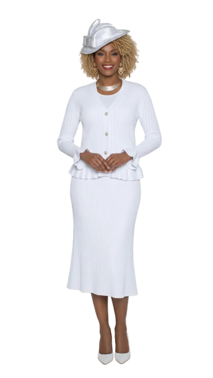 3-Piece Fine Knit Skirt Suit w/ Flattering Sleeves and Skirt 864