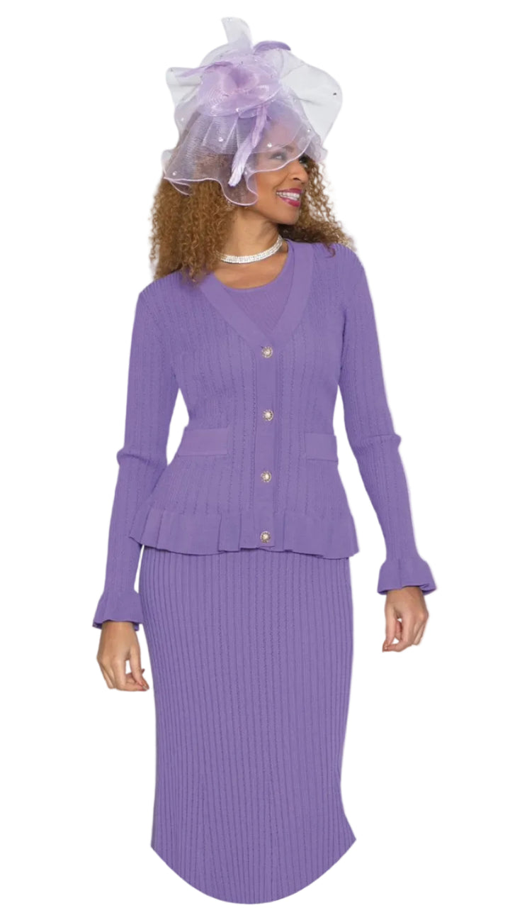 3-Piece Fine Knit Skirt Suit w/ Flattering Sleeves and Skirt 864