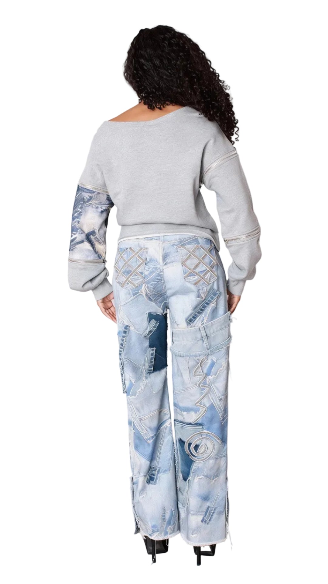 Patchwork Distressed Straight-Leg Denim Jeans - 82824