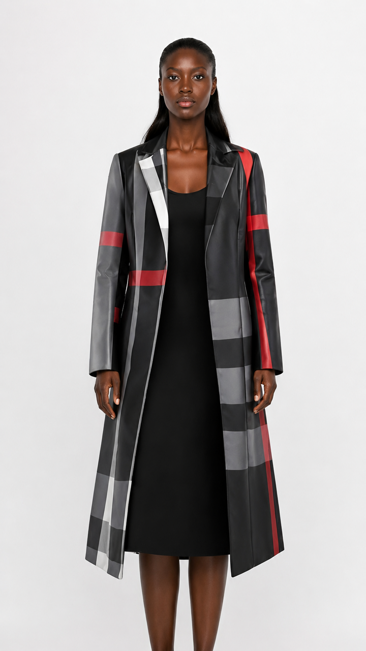 Plus Size Plaid Long Jacket Church Dress Set - 41033W