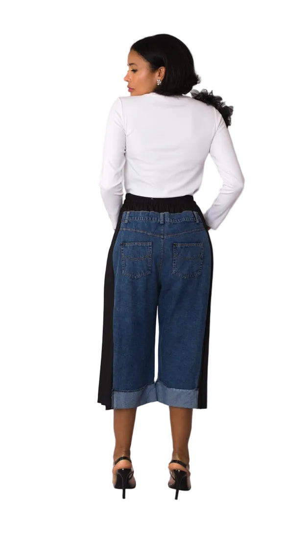 Pleated Panel Denim Culottes -82467