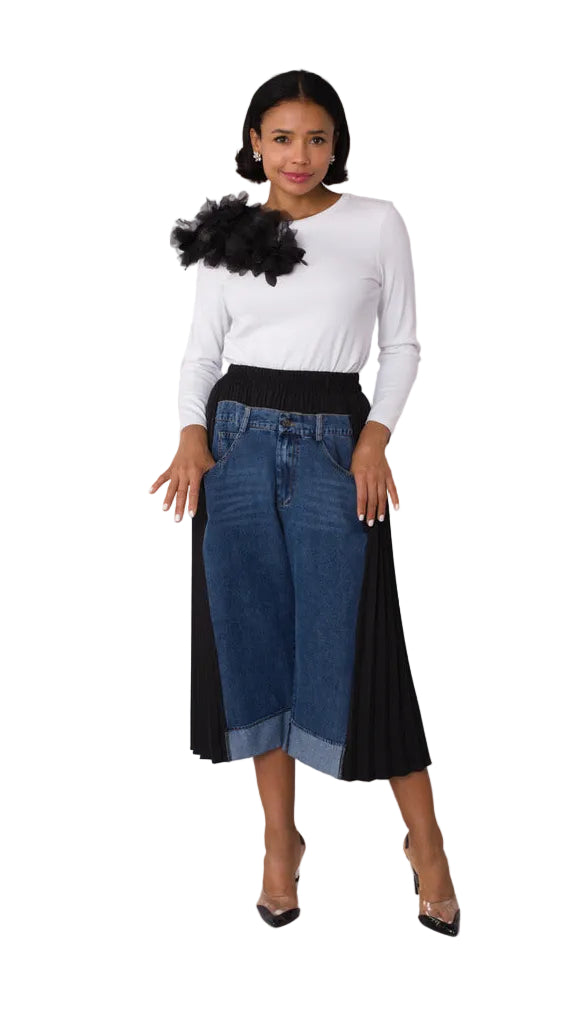 Pleated Panel Denim Culottes -82467