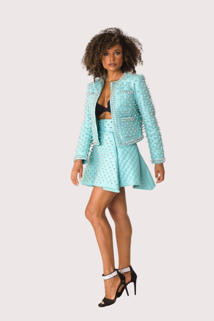 Pleather Quilted Flared Skirt with Studs - 81948 - Especially Yours