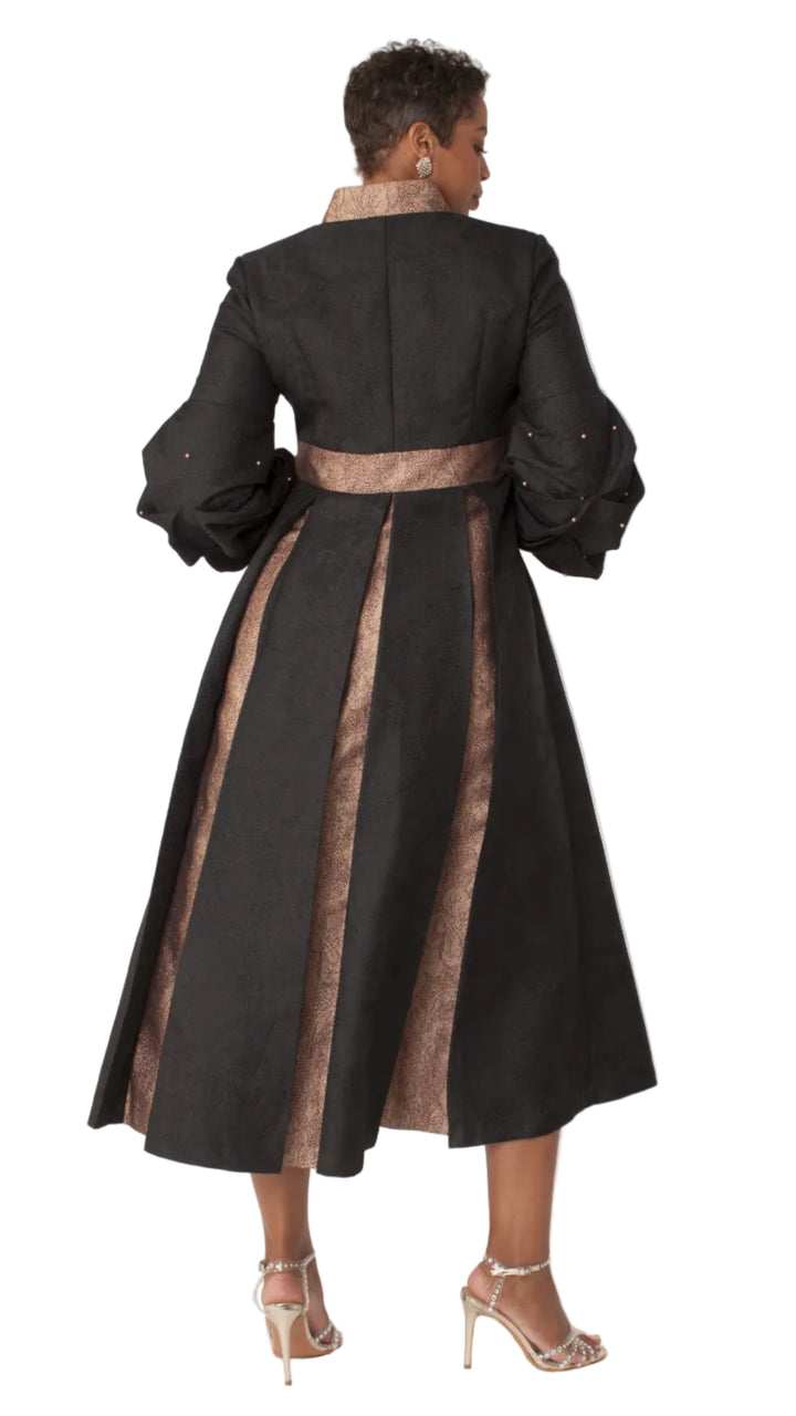 Plus Size Formal Church Coat Dress with Puff Sleeves and Pearl Cross – 4850W