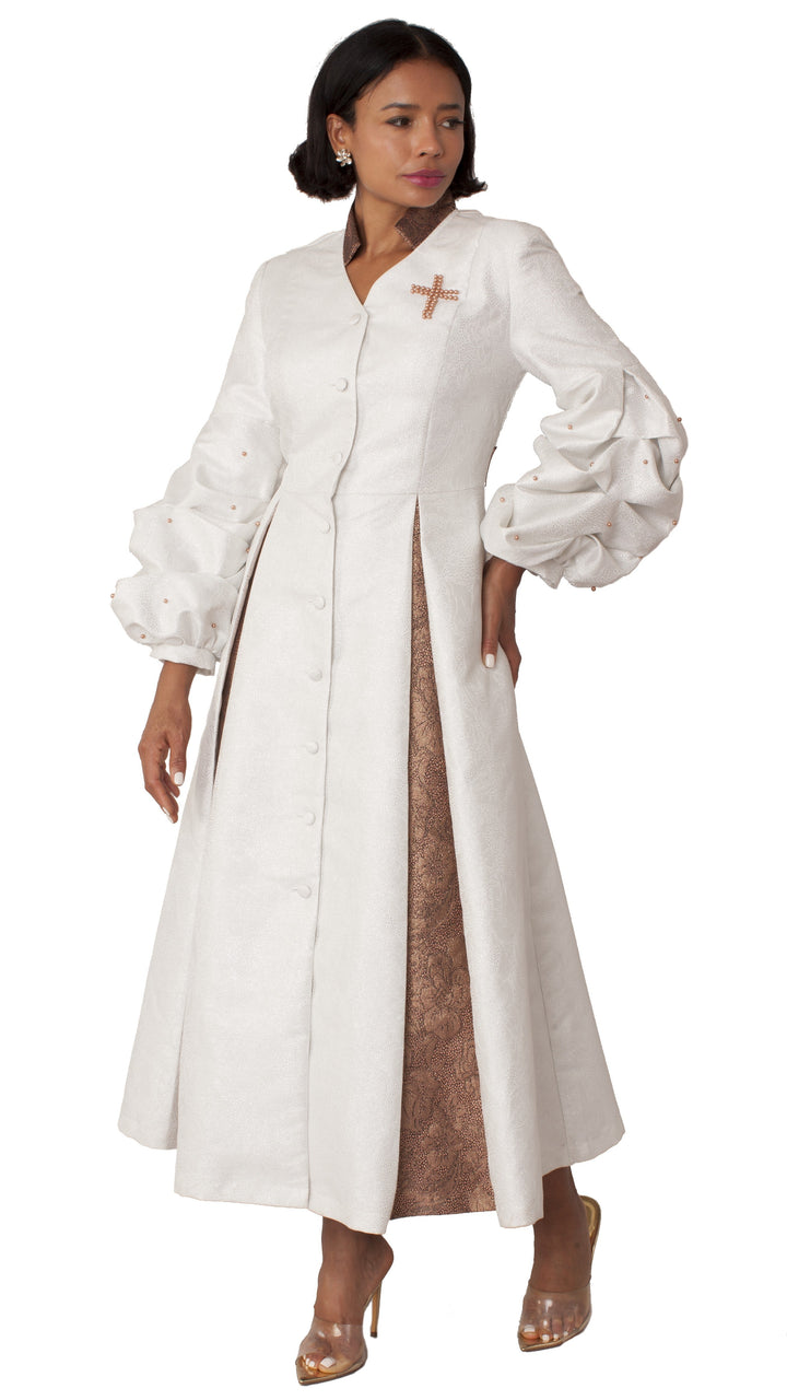 Plus Size Formal Church Coat Dress with Puff Sleeves and Pearl Cross – 4850W